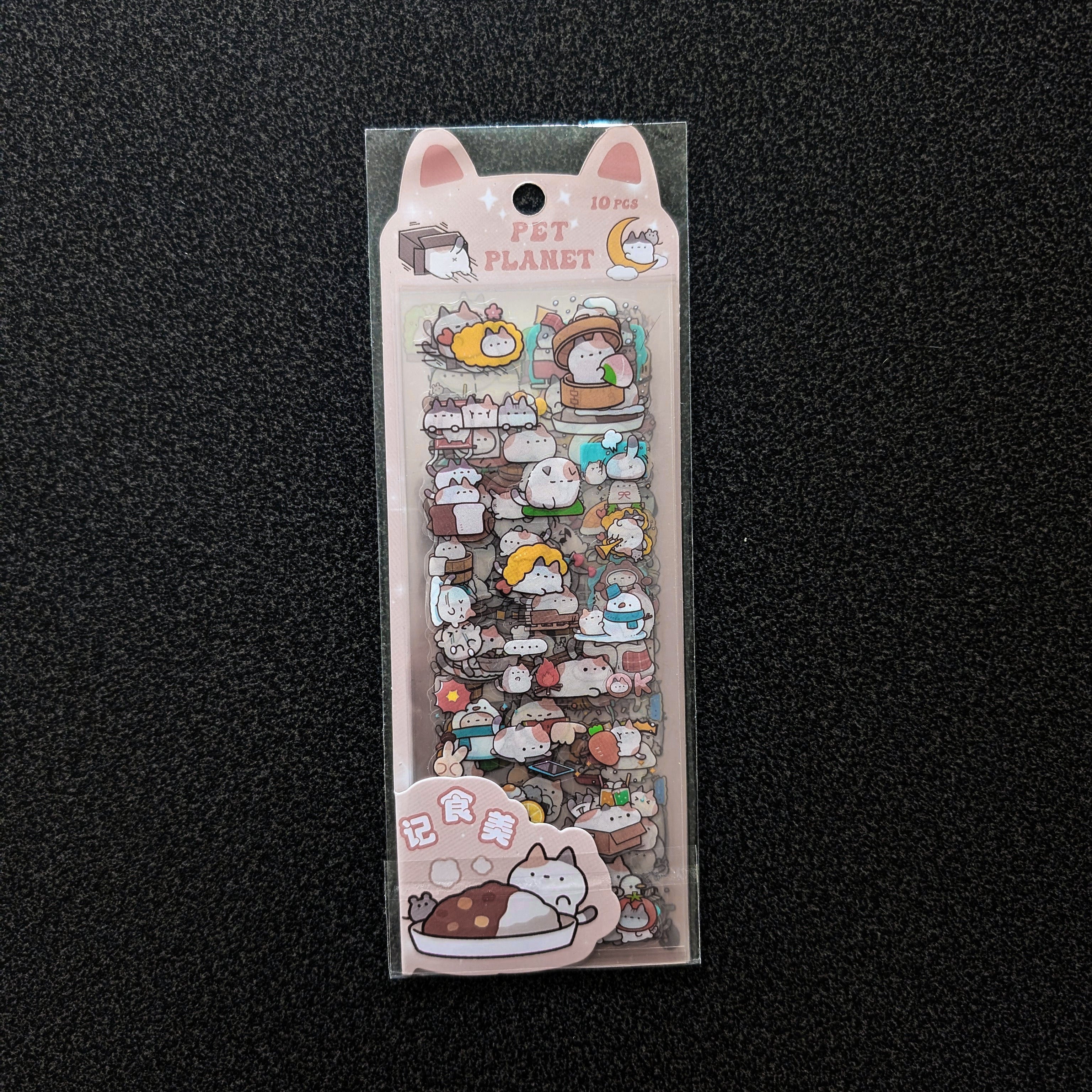 Cute waterproof calico cat stickers — kawaii orange, black and white cat designs