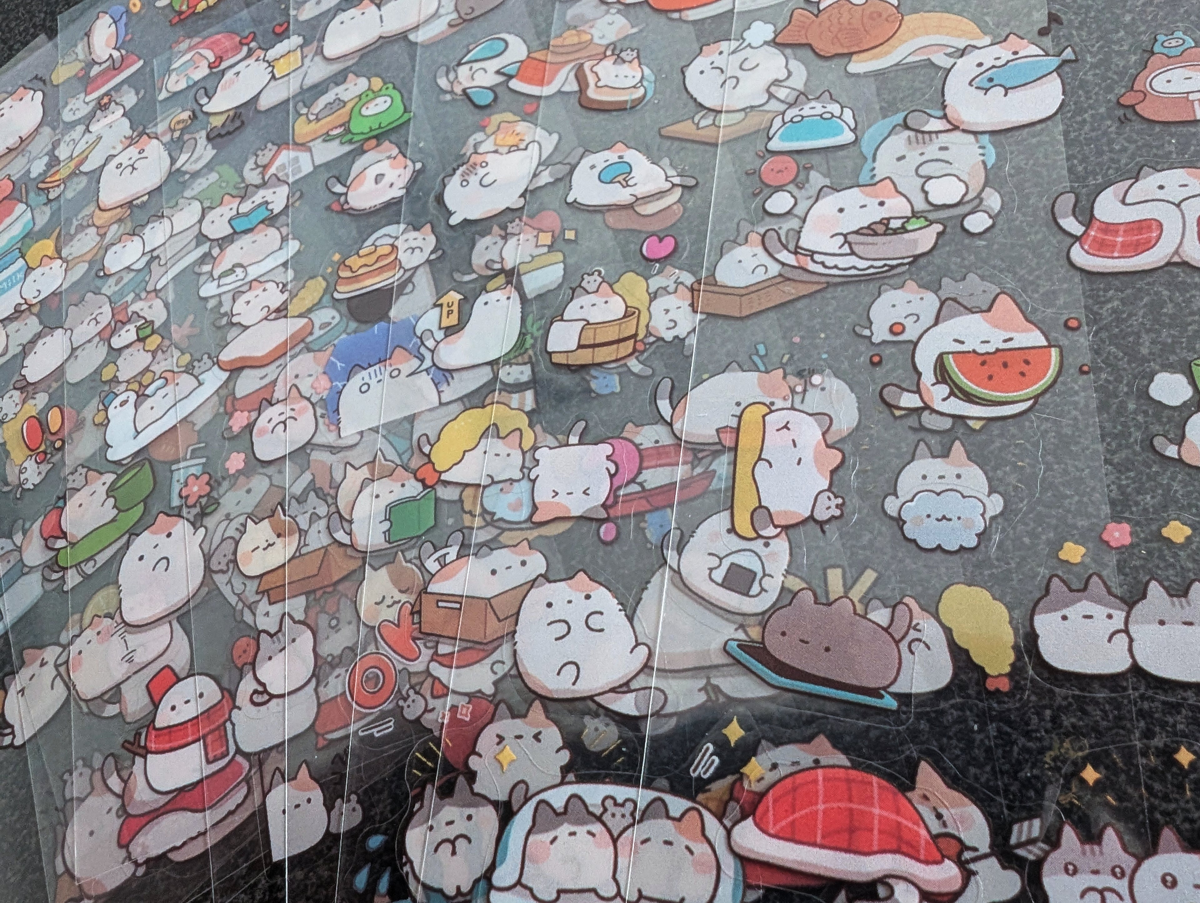 Cute waterproof calico cat stickers — kawaii orange, black and white cat designs