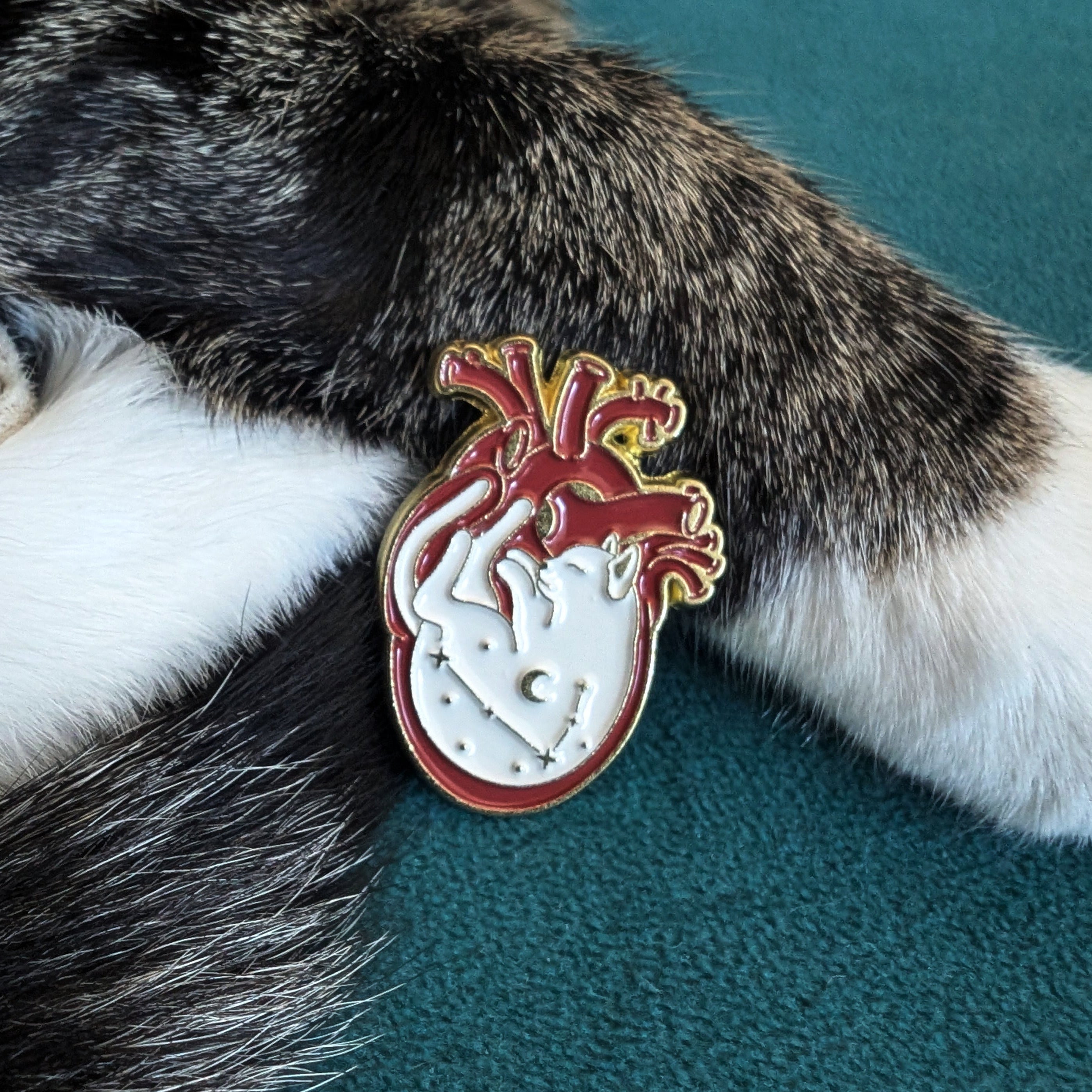 White cat heart enamel pin — cute cat gift