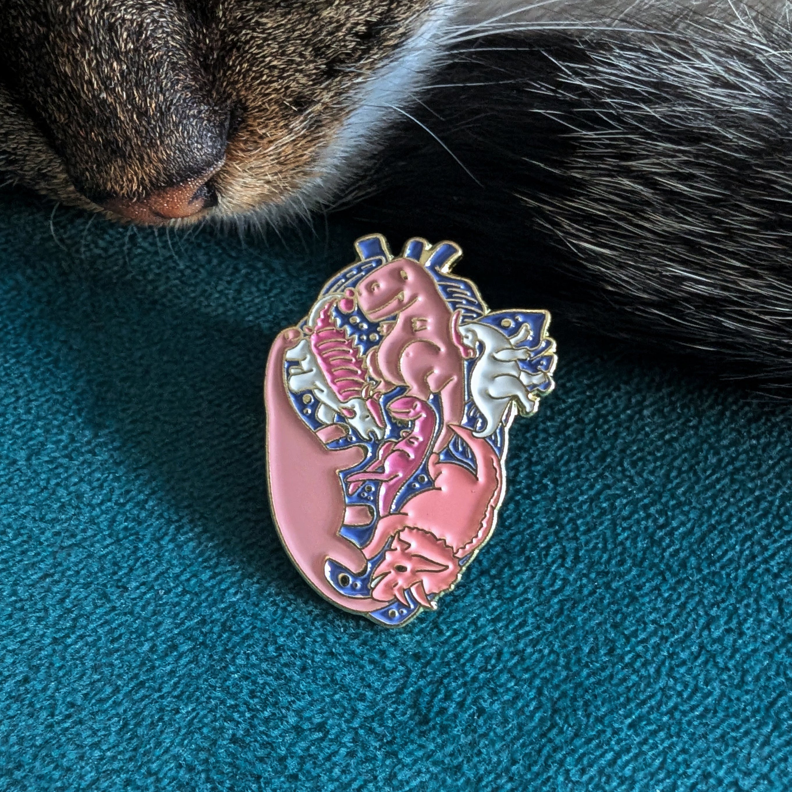 Dinosaur heart enamel pin — prehistoric dinosaur gift