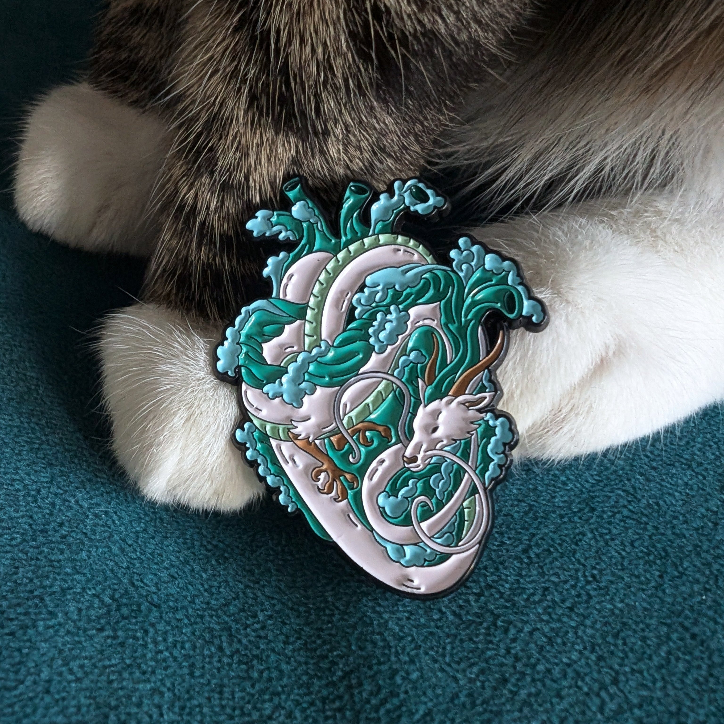 Magic heart dragon wave enamel pin — fantasy dragon gift