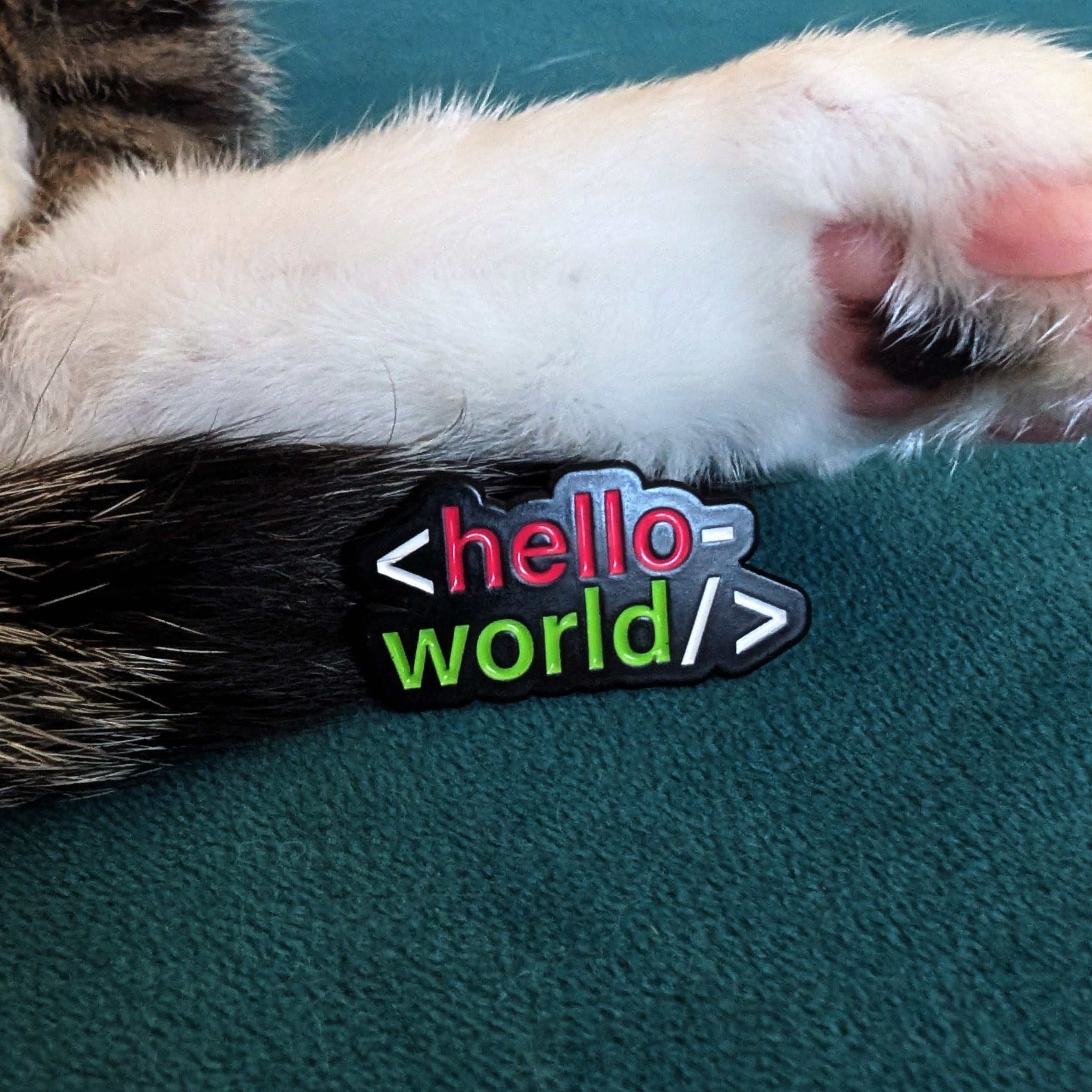 Hello World code tag enamel pin — programmer gift
