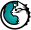 A stylized cat head logo in profile, filled with a teal-to-white gradient and outlined in bold black, centered on a plain white background.