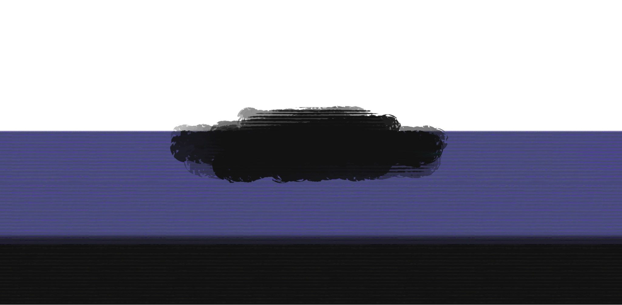 Black ink blot on a blue background