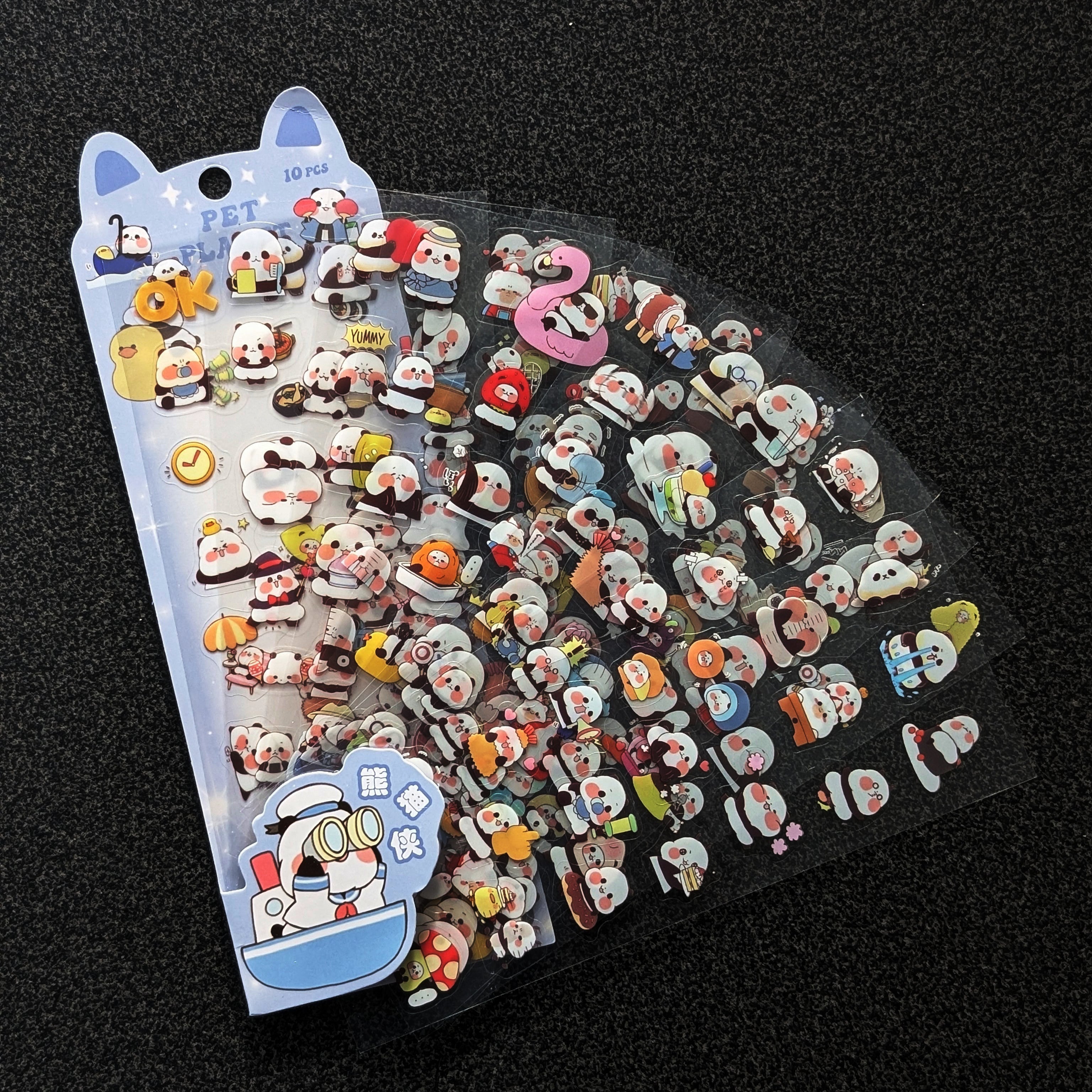 Cute waterproof panda stickers — kawaii black and white panda designs