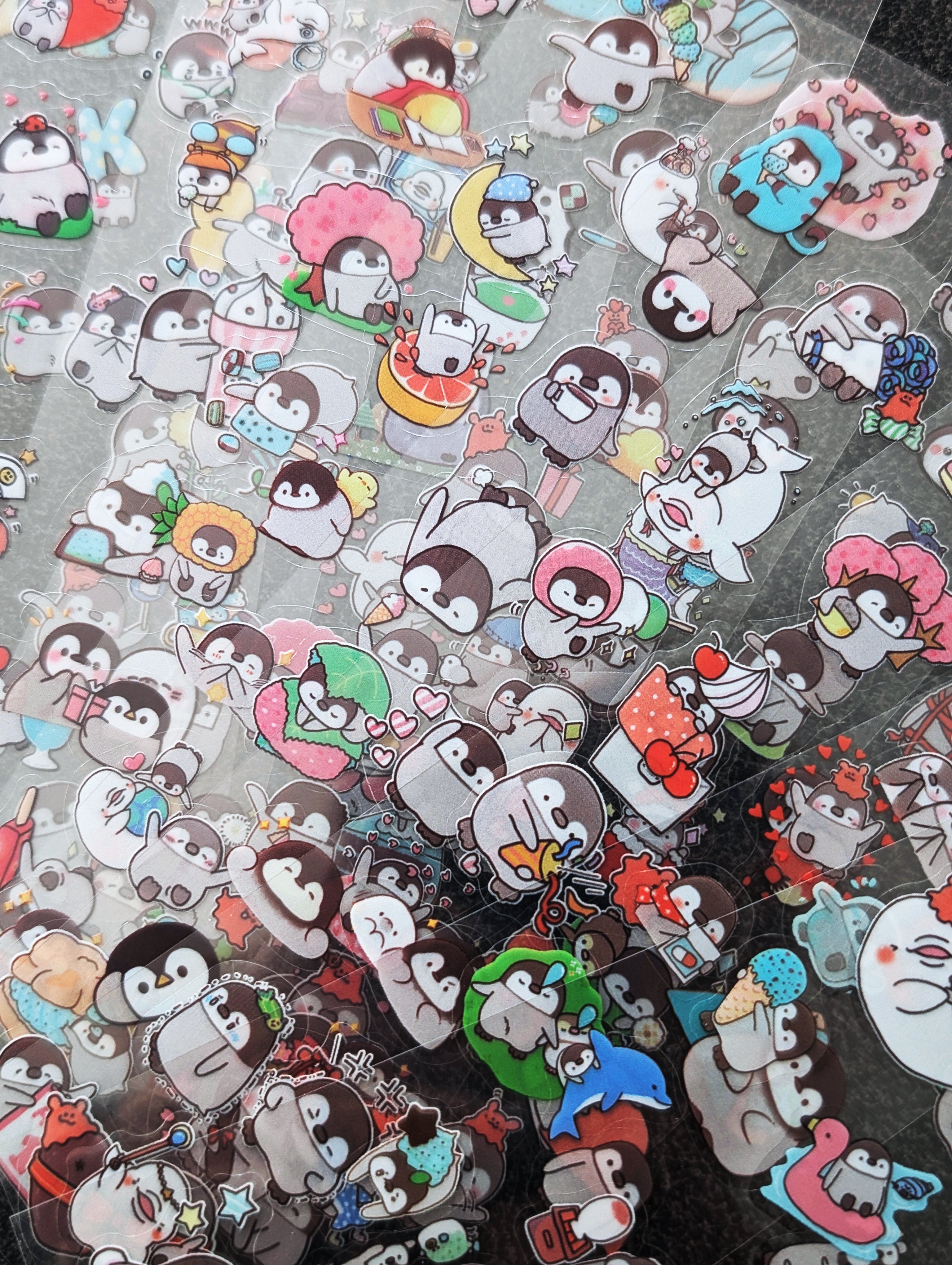 Cute waterproof penguin stickers — kawaii black and white penguin designs