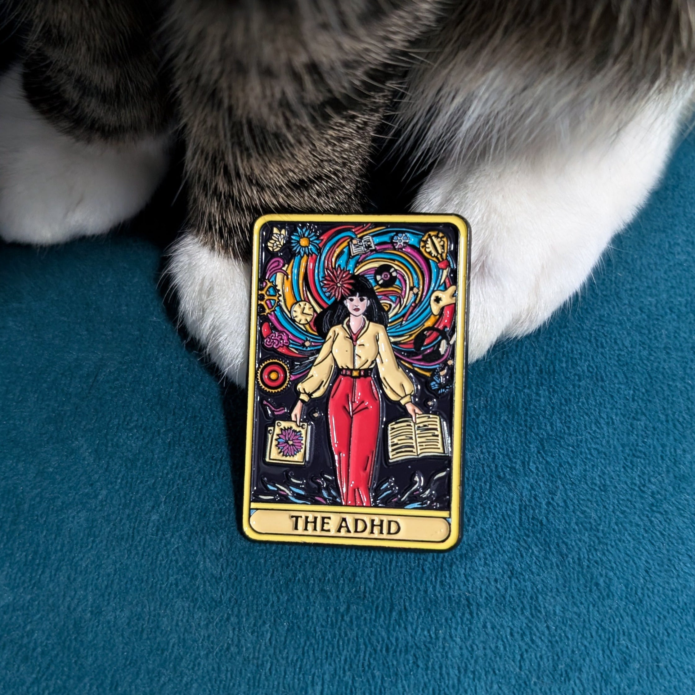 The ADHD tarot card enamel pin — neurodivergent gift